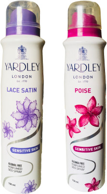 

Yardley London Lace Satin and Poise Sensitive Skin Alcohole Free Perfumed Deo Spray 150ML Each (Pack of 2) Deodorant Spray - For Women(300 ml, Pack of 2)