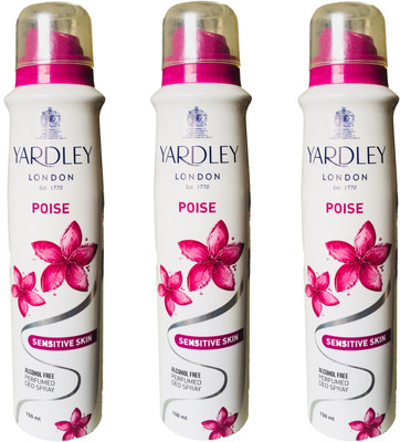 

Yardley London Poise Sensitive Skin Alcohole Free Perfumed Deo Spray 150ML Each (Pack of 3) Deodorant Spray - For Women(450 ml, Pack of 3)