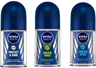 

Nivea Men Protect & Care, Fresh Power and Fresh Active Deodorant Roll-On 50ML Each (Pack of 3) Deodorant Roll-on - For Men(150 ml, Pack of 3)