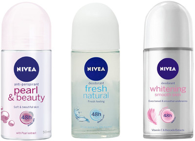 

Nivea Women Pearl & Beauty, Fresh Natural and Whitening Smooth Skin Deodorant Roll-On 50ML Each (Pack of 3) Deodorant Roll-on - For Women(150 ml, Pack of 3)