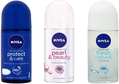 

Nivea Women Protect & Care, Pearl & Beauty and Fresh Natural Deodorant Roll-On 50ML Each (Pack of 3) Deodorant Roll-on - For Women(150 ml, Pack of 3)