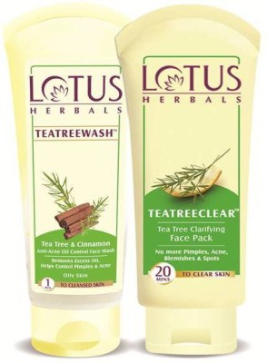 LOTUS Teatreewash & Cinnamon Anti Acne Oil Control Face Wash (( 120 gm )) And TEATREECLEAR Tea Tree Clarifying Face Pack (( 120 g )) (( Pack of 2 ))(240 g)