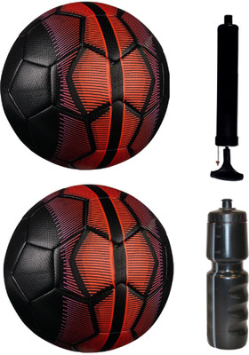 

SportsCorner Kit of 2 Black/Red Football (Size-5) with Air Pump & Sipper Football Kit