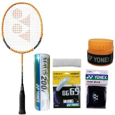 

Yonex -Combo of six - one 'Muscle power 2' junior badminton racket + 'mavis-200i shuttle cock + one head band +one wrist band + one 'bg 65' badminton string and one Badminton Grip (Color On Availability)- Badminton Kit