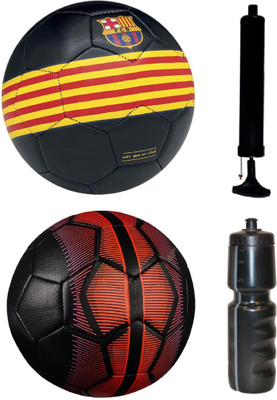 SportsCorner Kit of Black/Yellow/Red + Black/Red with Air Pump & Sipper Football Kit