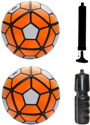 

SportsCorner Kit of 2 White/Orange Football (Size-5) with Air Pump & Sipper Football Kit