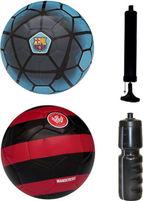 

SportsCorner Combo of FCB Blue + Western Sydney Red/Black Football (Size-5) with Air Pump & Sipper Football Kit