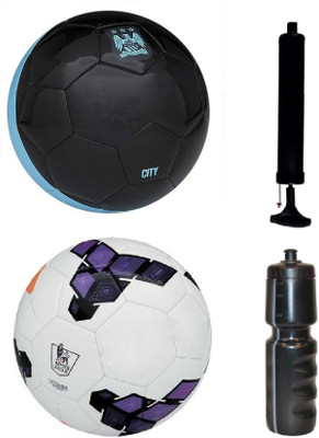 

SportsCorner Combo of City Black/Blue + Premier League Purple Football (Size-5) with Air Pump & Sipper Football Kit