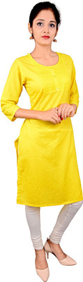 Chichi Women Embroidered, Solid Straight Kurta(Yellow)