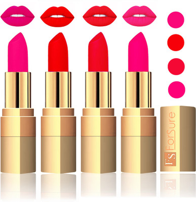 

Forsure Golden Velvet Matte Lipstick(Pink,Romantic Red,Red,Peach, 14 g)