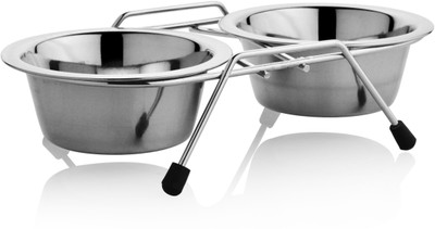 

HM Steels HMSTEELS PET DOG BOWL DOUBLE DINNER WITH Stainless steel PET BOWL 400 ML*2 (13CM) Rectangular Stainless Steel, Iron Pet Bowl(400 ml Grey)