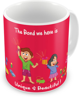 

Indigifts Gift for Raksha Bandhan Rakhi Gifts for Brother Sister on Bhaidooj Birthday Anniversary (IDSRAF16120) Ceramic Mug(330 ml), Multicolor;white