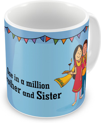 

Indigifts Gift for Raksha Bandhan Rakhi Gifts for Brother Sister on Bhaidooj Birthday Anniversary (IDSRAF16156) Ceramic Mug(330 ml), Multicolor;white