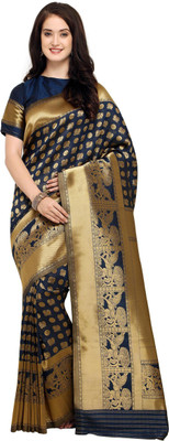 Shaily Retails Embellished Bollywood Silk Blend Saree(Dark Blue)