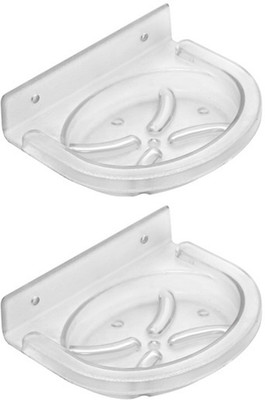

QTM Abs Heavy Plastic Unbreakable Soap Dish Oval Soap Holder Home Kitchen Bathroom Faucets Accessories. (Set of 2)(Transparent)