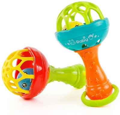 

Emob Cute Pack of 2 Soft Plastic Rubber Body Shaking Hand Bell Ball Baby Rattles Toy Rattle(Multicolor)