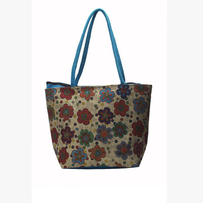 

Fashion Knockout Jute Bag with Flowery Print Waterproof Shoulder Bag(Blue, 10 L)