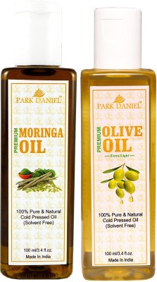 PARK DANIEL Organic Moringa oil and Olive oil - Natural & Undiluted combo of 2 bottles of 100 ml (200ml)(200 ml)