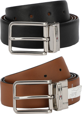 

Tommy Hilfiger Men Tan, Black Genuine Leather Reversible Belt, Black/tan