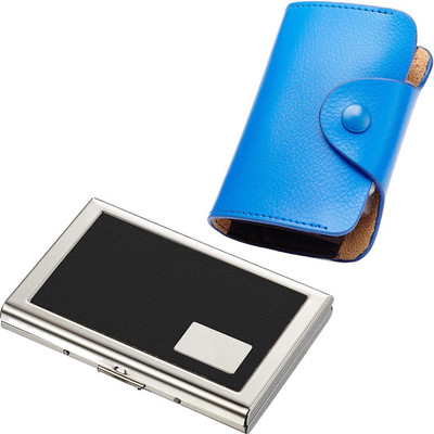

Stealodeal New Blue Leatherite High Quality Wallet With Black Water Resistant Metal 15 Card Holder(Set of 2, Blue, Black)