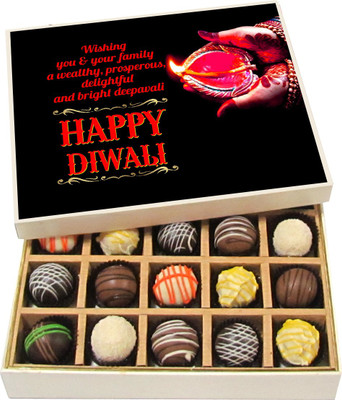 

Chocholik Diwali Gifts -Wishing You & Your Family A Wealthy, Prosperous - Dark, Milk, White Chocolate Truffles - 20pc Truffles(300 g)