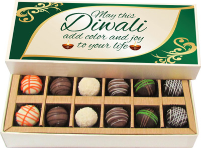 

Chocholik Diwali Gifts -May This Diwali Add Color And Joy To Your Life - Dark, Milk, White Chocolate Truffles - 12pc Truffles(180 g)