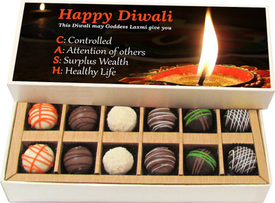 

Chocholik Diwali Gifts -This Diwali May Goddess Laxmi Give You Cash - Dark, Milk, White Chocolate Truffles - 12pc Truffles(180 g)
