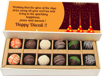 

Chocholik Diwali Gifts -Wishing That The Glow Of The Diya Drive Away - Dark, Milk, White Chocolate Truffles - 12pc Truffles(180 g)