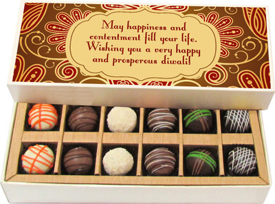 Chocholik Diwali Gifts -May Happiness And Contentment Fill Your Life. - Dark, Milk, White Chocolate Truffles - 12pc Truffles(180 g)