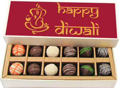

Chocholik Diwali Gifts -Happy Diwali - Dark, Milk, White Chocolate Truffles - 12pc Truffles(180 g)