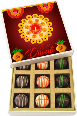 

Chocholik Diwali Gifts -Shubh Deepawali, With Love - Dark, Milk, White Chocolate Truffles - 9pc Truffles(135 g)