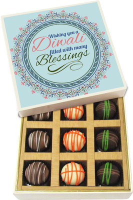 

Chocholik Diwali Gifts -Wishing You A Diwali Filled With Many Blessings - Dark, Milk, White Chocolate Truffles - 9pc Truffles(135 g)