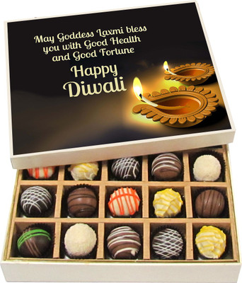 

Chocholik Diwali Gifts -May Goddess Laxmi Bless You With Good Health And Good Fortune - Dark, Milk, White Chocolate Truffles - 20pc Truffles(300 g)