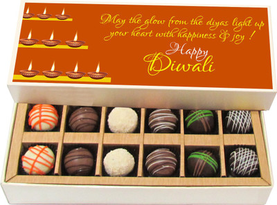 

Chocholik Diwali Gifts -May The Glow From The Diyas Light Up Your Heart - Dark, Milk, White Chocolate Truffles - 12pc Truffles(180 g)