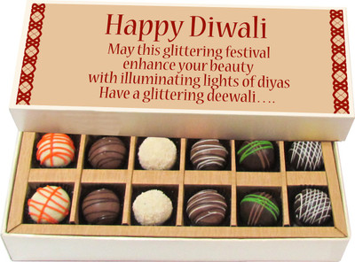 

Chocholik Diwali Gifts -May This Glittering Festival Enhance Your Beauty - Dark, Milk, White Chocolate Truffles - 12pc Truffles(180 g)