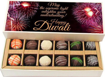 

Chocholik Diwali Gifts -May The Supreme Light Enlighten Your Understanding! - Dark, Milk, White Chocolate Truffles - 12pc Truffles(180 g)