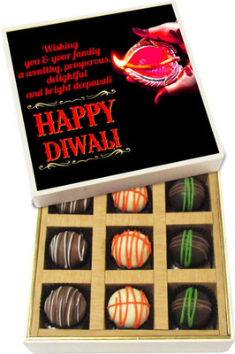 

Chocholik Diwali Gifts -Wishing You & Your Family A Wealthy, Prosperous - Dark, Milk, White Chocolate Truffles - 9pc Truffles(135 g)