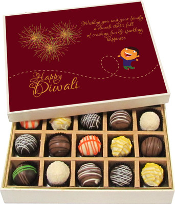 

Chocholik Diwali Gifts -Wishing You And Your Family A Diwali That’s Full Of Sparkling Happiness - Dark, Milk, White Chocolate Truffles - 20pc Truffles(300 g)