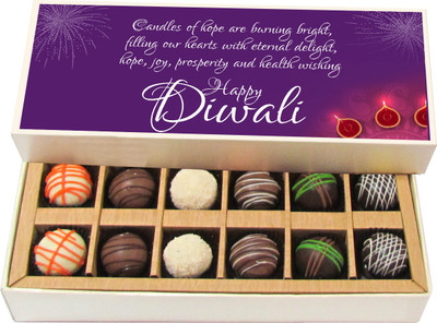 Chocholik Diwali Gifts -Candles Of Hope Are Burning Bright - Dark, Milk, White Chocolate Truffles - 12pc Truffles(180 g)