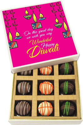 

Chocholik Diwali Gifts -On This Great Day We Wish You Very Wonderful Diwali - Dark, Milk, White Chocolate Truffles - 9pc Truffles(135 g)