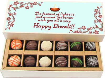 

Chocholik Diwali Gifts -The Festival Of Light Is Just Around The Corner - Dark, Milk, White Chocolate Truffles - 12pc Truffles(180 g)