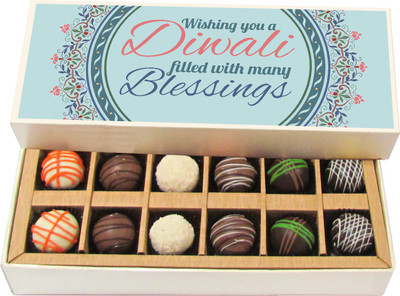 

Chocholik Diwali Gifts -Wishing You A Diwali Filled With Many Blessings - Dark, Milk, White Chocolate Truffles - 12pc Truffles(180 g)