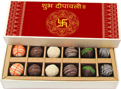 

Chocholik Diwali Gifts -Shubh Deepawali - Dark, Milk, White Chocolate Truffles - 12pc Truffles(180 g)