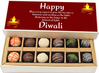 

Chocholik Diwali Gifts -May Every Aspect Of Your Life Become As Luminous - Dark, Milk, White Chocolate Truffles - 12pc Truffles(180 g)