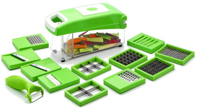 

Jen Vegitable And Fruit Cutter & Slicer Vegetable & Fruit Chopper(1 Chopper, 11 Blade, 1 Peeler), Green