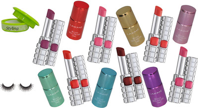 

Styling Nail Polish Remover With Mirror Nail Polish With 6 colors & Loreal Shine lipstick By Color Riche 6 shades With Eyelashes(Set of 14)
