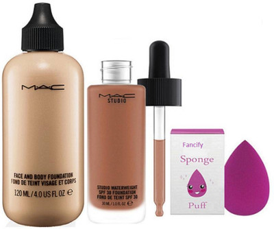

fancify Sponge Puff & Mac Face And Body Foundation & Mac Studio Waterwight Liquid Foundation(Set of 3)