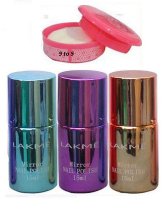 

9 to 5 nail remover with lakme mirror nail polish (pack of 3)(Set of 4)
