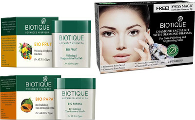 

BIOTIQUE BIO Bio Fruit Face Pack, Bio Papaya Revitalizing Tan Removal Scrub, Bio Diamond Facial Kit(Set of 3)