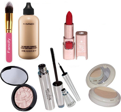 

Fancify Brush& Mac Face&Body Foundation&Lightful C Compact&Brooke Candy Eyeliner&Mascara&Anastasia Illuminater&9 to 5 Lipstick(Set of 7)